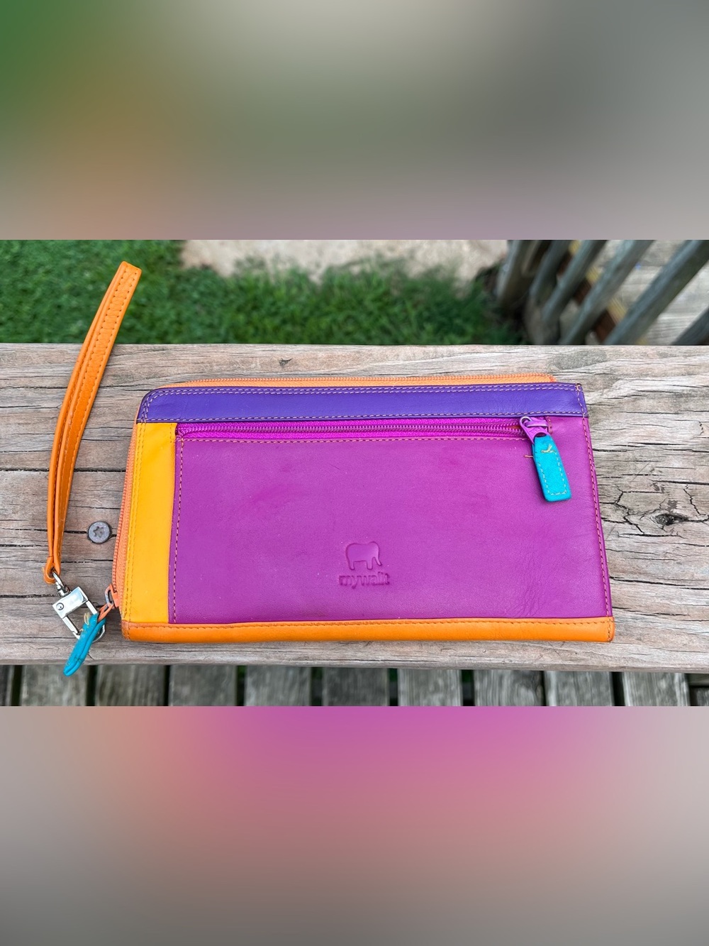 mywalit Purple and Orange Leather Zip Wallet